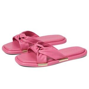 COACH Brooklyn Pink Leather Knot Bow Flat Slides Sandals Sz 5.5 B - New